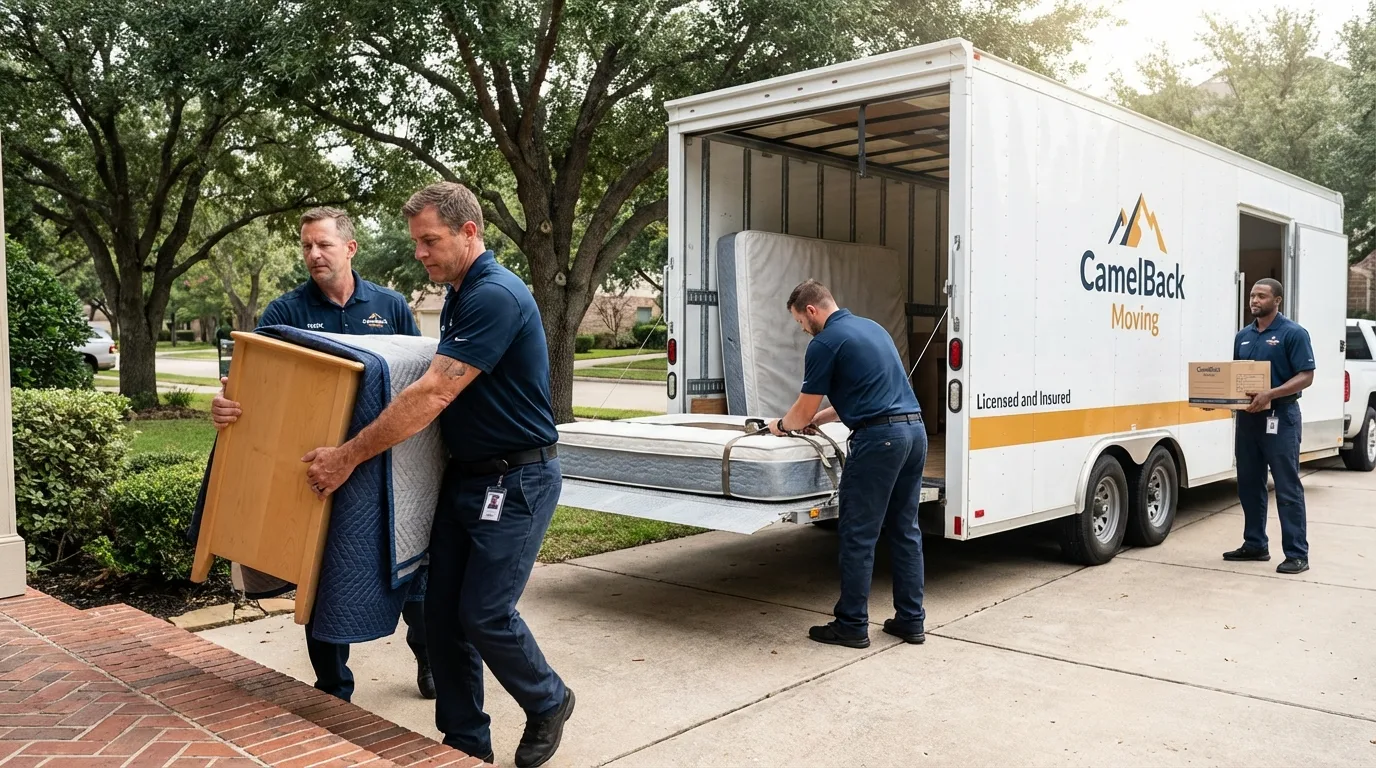 Crew loading residential truck for cross-state move from Thurmond, NC